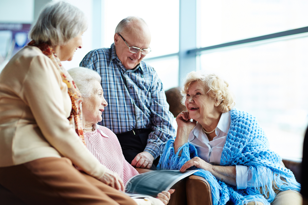 A group of senior retired friends chatting