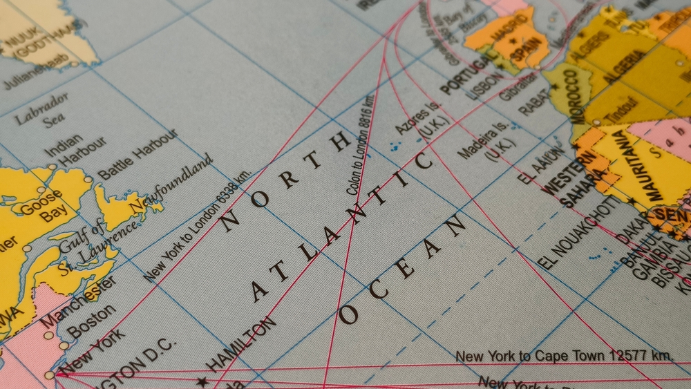 A map showing the Atlantic Ocean.