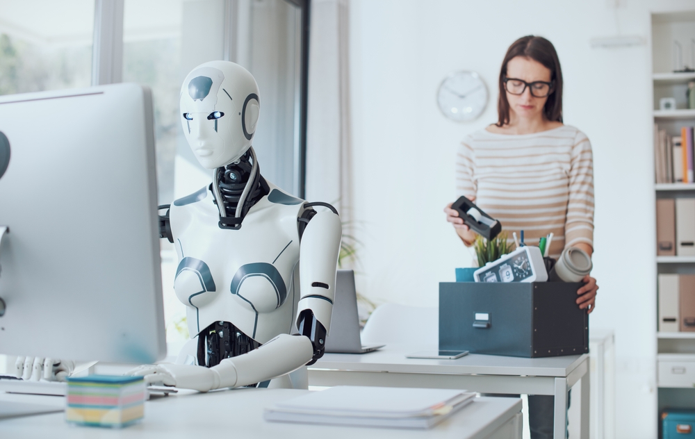 Artificial Intelligence Bot in the office replacing a woman