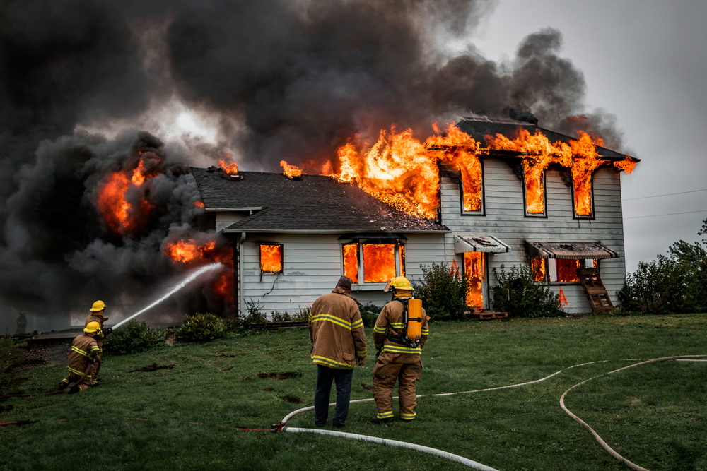 Firefighters at a house fire.