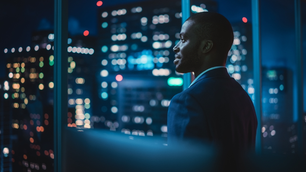 Businessman looking out the window.