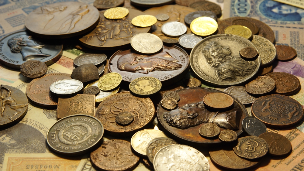 Different monetary coins.