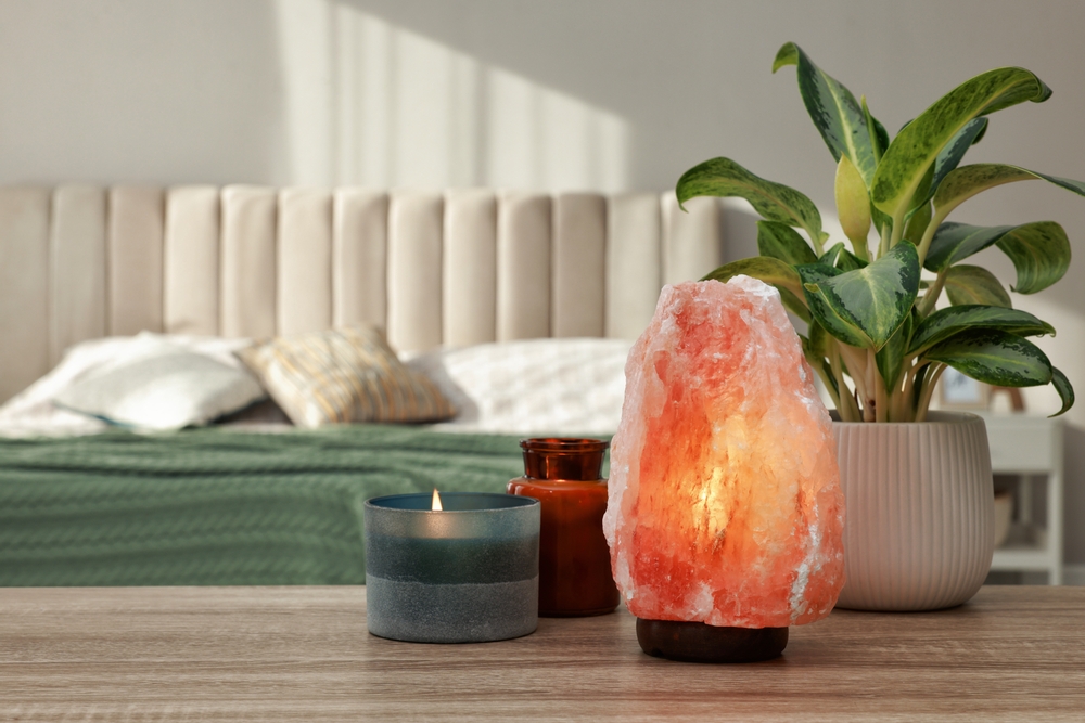 Beautiful candle and salt lamp. 