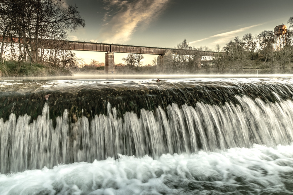 A bridge over rushing water.