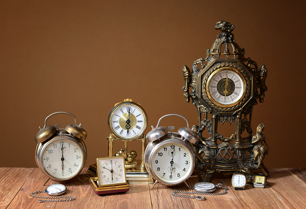 Antique alarm clocks. 