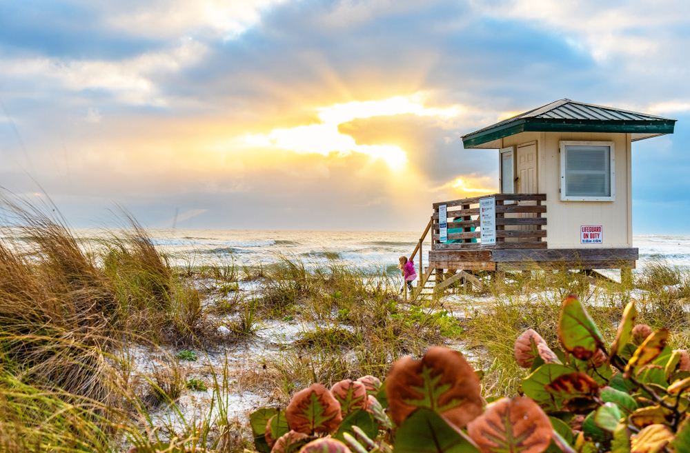 A Florida beach in the evening.