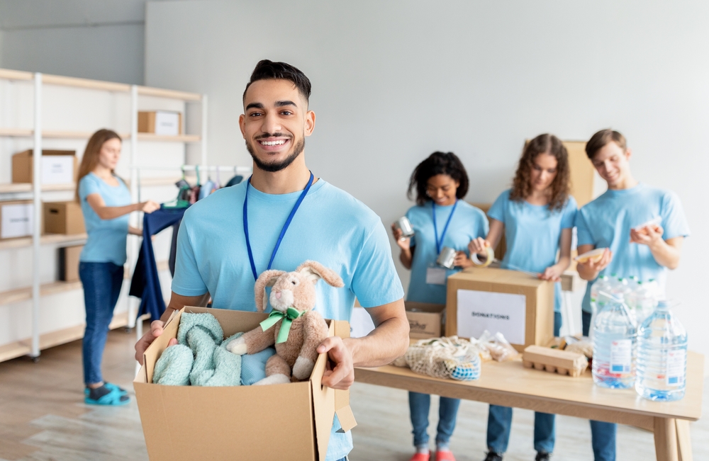 Group of volunteers helping at a charity.