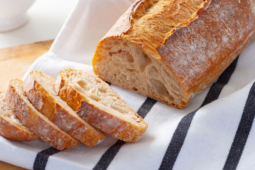 Rustic sourdough bread cut into slices