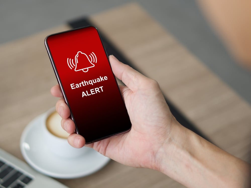 An earthquake alert on a phone.