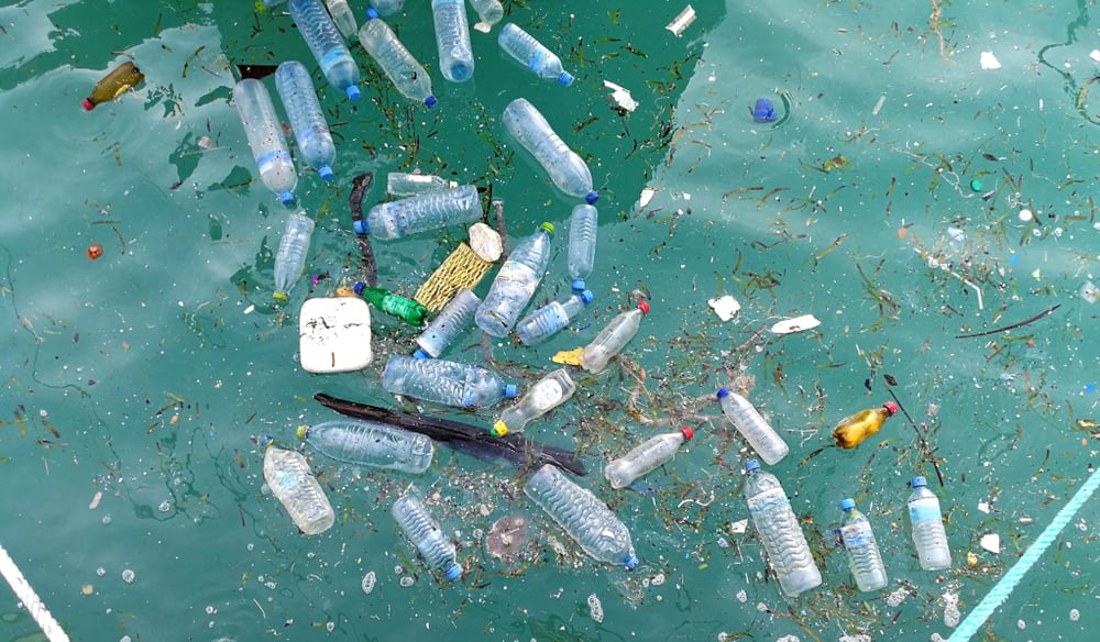 Plastic bottles waste in the ocean