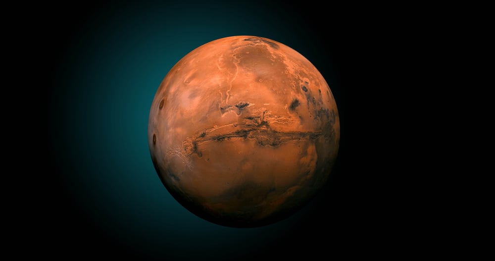 Mars in the solar system.