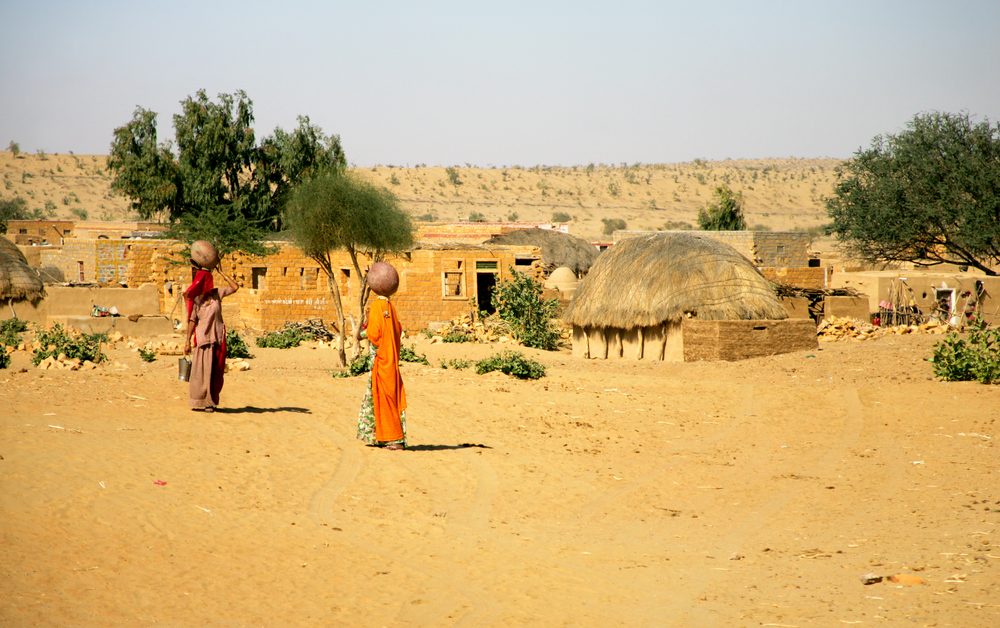 Little village in Thar Desert in India